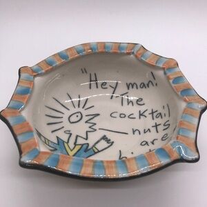 Pottery Tom Edwards. Hand Painted porcelain Nut Bowl Cartoon Signed